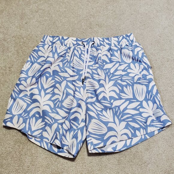 ALLFENIX Botanical Cabana Swim Trunks 5.5" Mesh Liner Powder Blue Men's Medium - Picture 1 of 13
